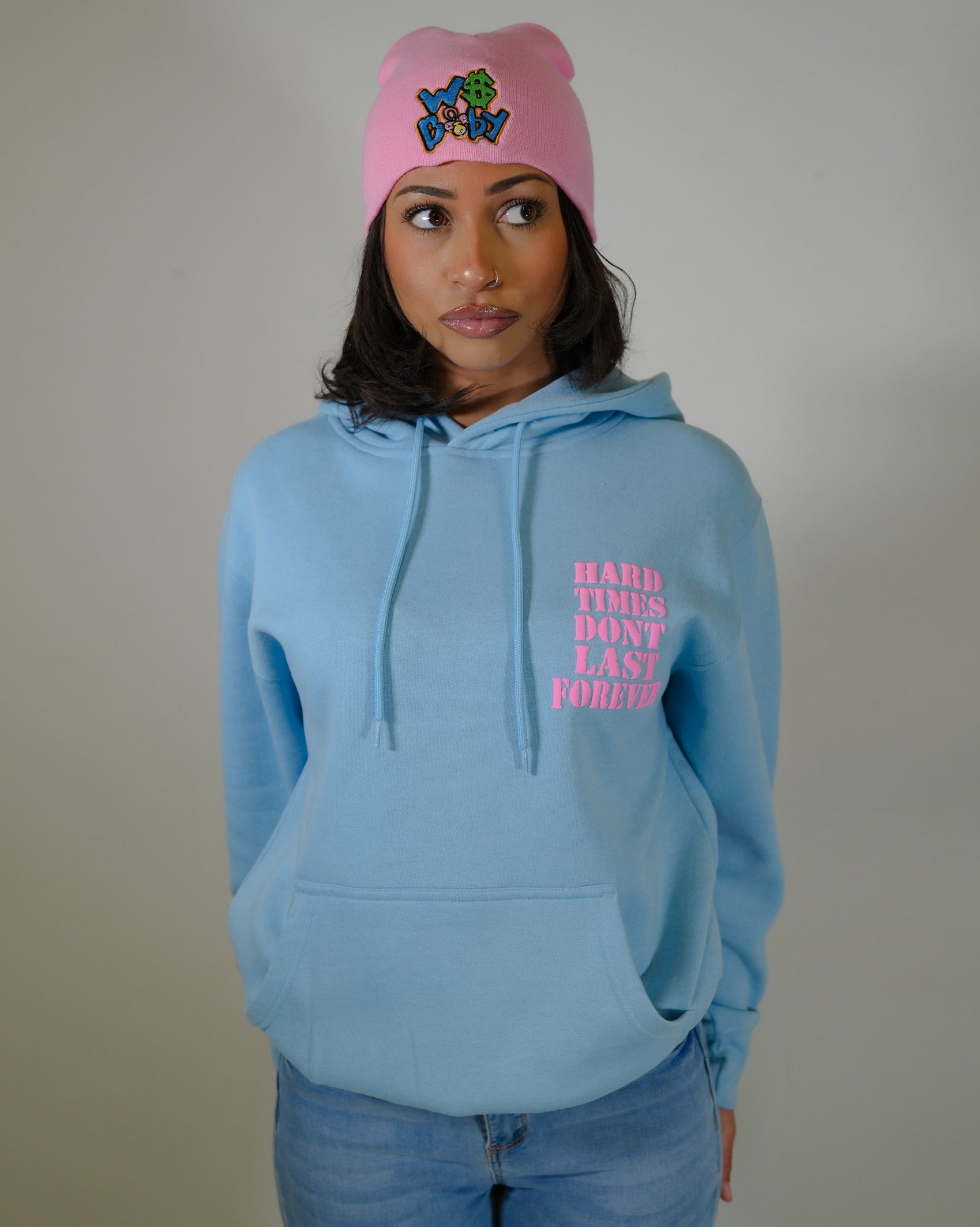 Hard Times Light Blue Pink Hoodie WestsideBaby